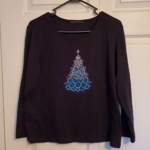 Christmas Tree Black Womans long sleeve Shirt Medium